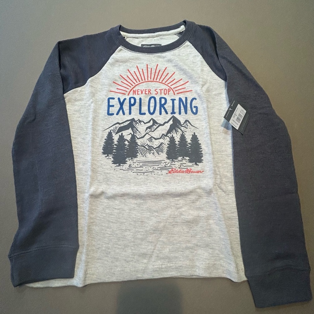 Eddie Bauer Thermal Boys Shirt Size Medium 10/12 in Gray/Navy Blue​